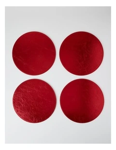 Metallic Set of 4 Round Placemats in Red