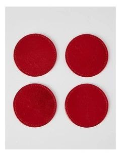 Metallic Set of 4 Round Coasters in Red