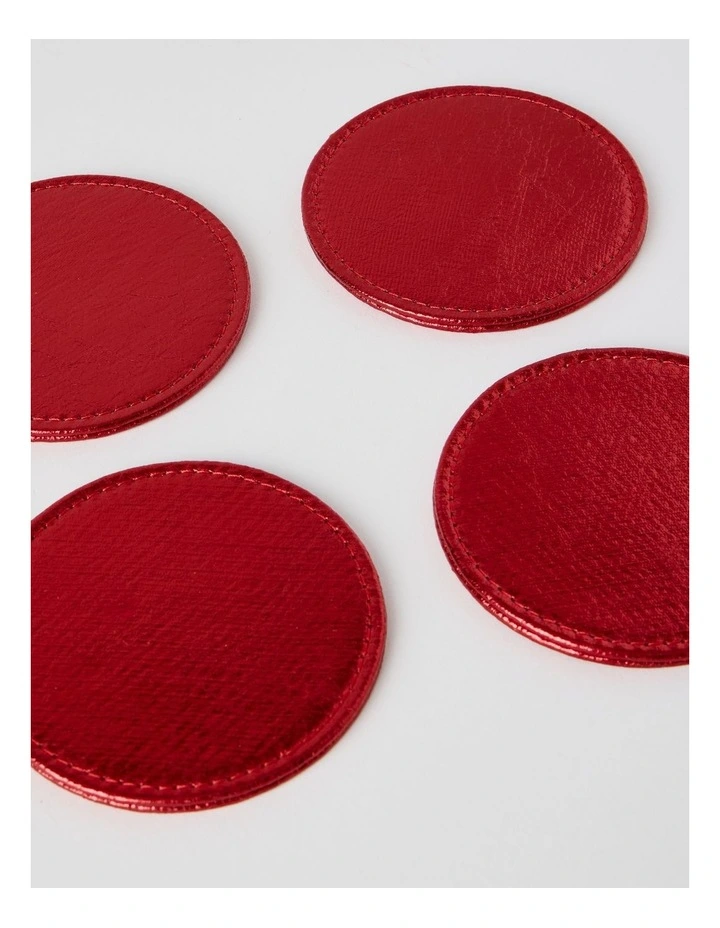 Metallic Set of 4 Round Coasters in Red image 2