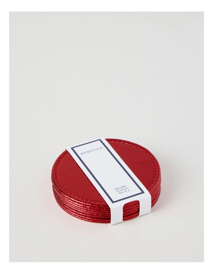 Metallic Set of 4 Round Coasters in Red image 3