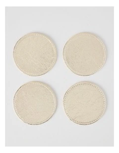 Metallic Set of 4 Round Coasters in Champagne