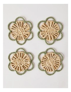 Garden Party Flower String Coaster Set of 4 in Natural