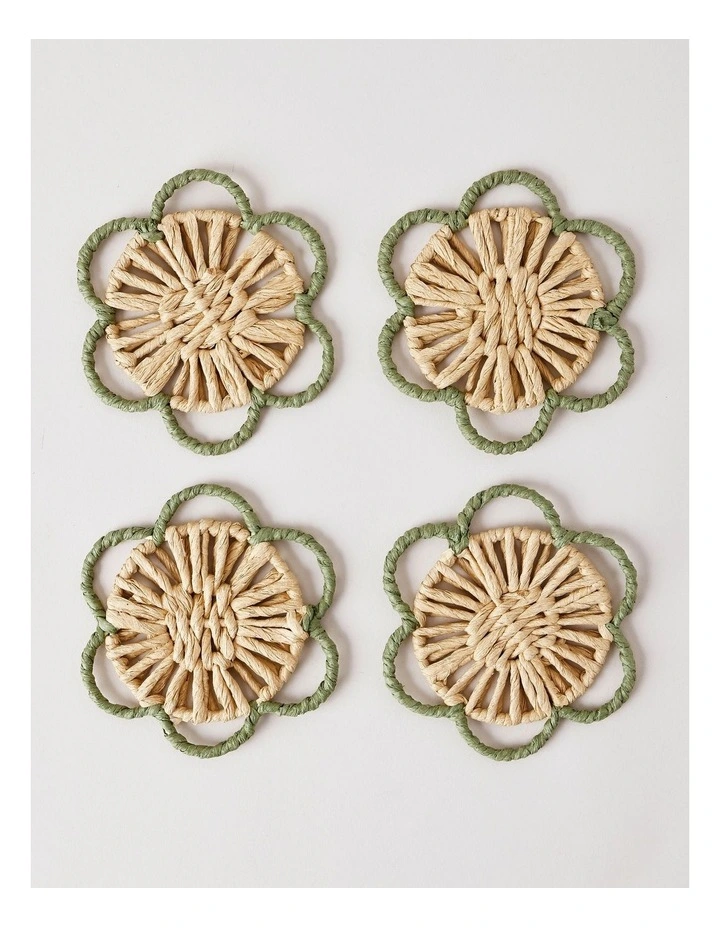 Garden Party Flower String Coaster Set of 4 in Natural image 1
