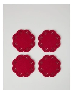 Bow Coaster Set of 4 13cm in Red