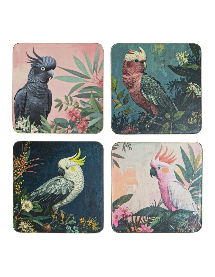 Hardboard Aus Cockatoos Square 4pk Coaster image 1