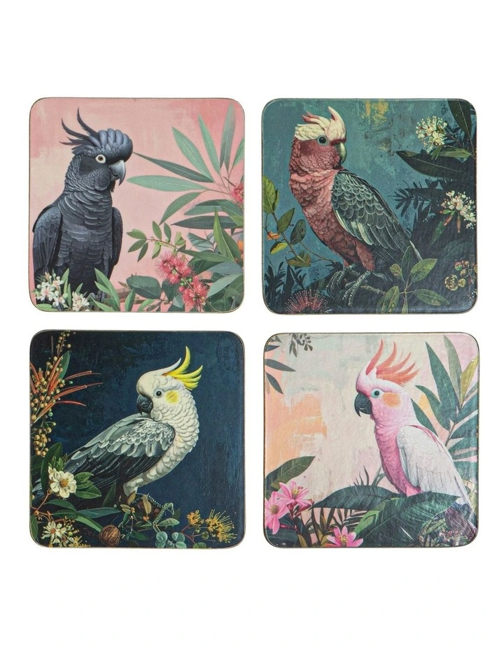 Hardboard Aus Cockatoos Square 4pk Coaster image 1