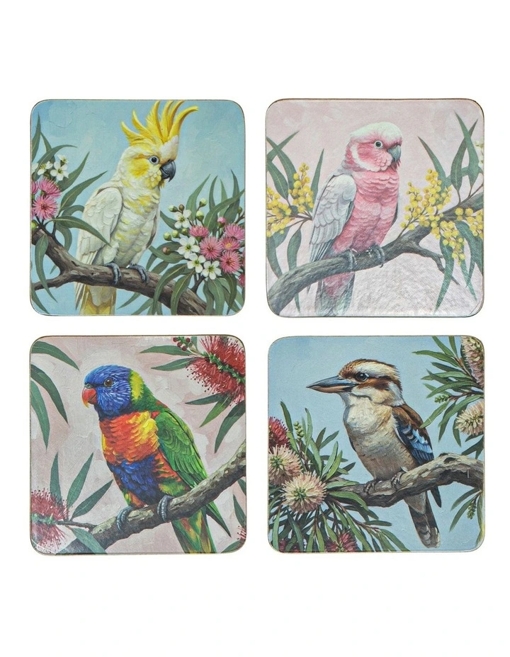 Hardboard Feathered Friends Square 4pk Coaster image 1