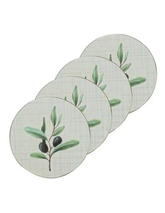 Hardboard Olive Garland Round 4pk Coaster