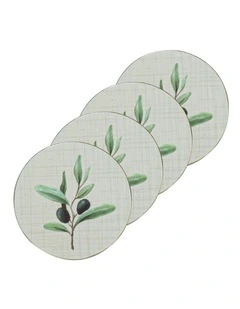 Hardboard Olive Garland Round 4pk Coaster