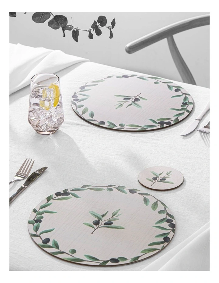 Hardboard Olive Garland Round 4pk Coaster image 2
