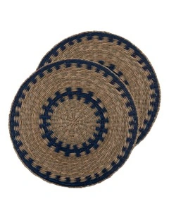Fairhaven Seagrass Round Placemat 2 Pack in Blue
