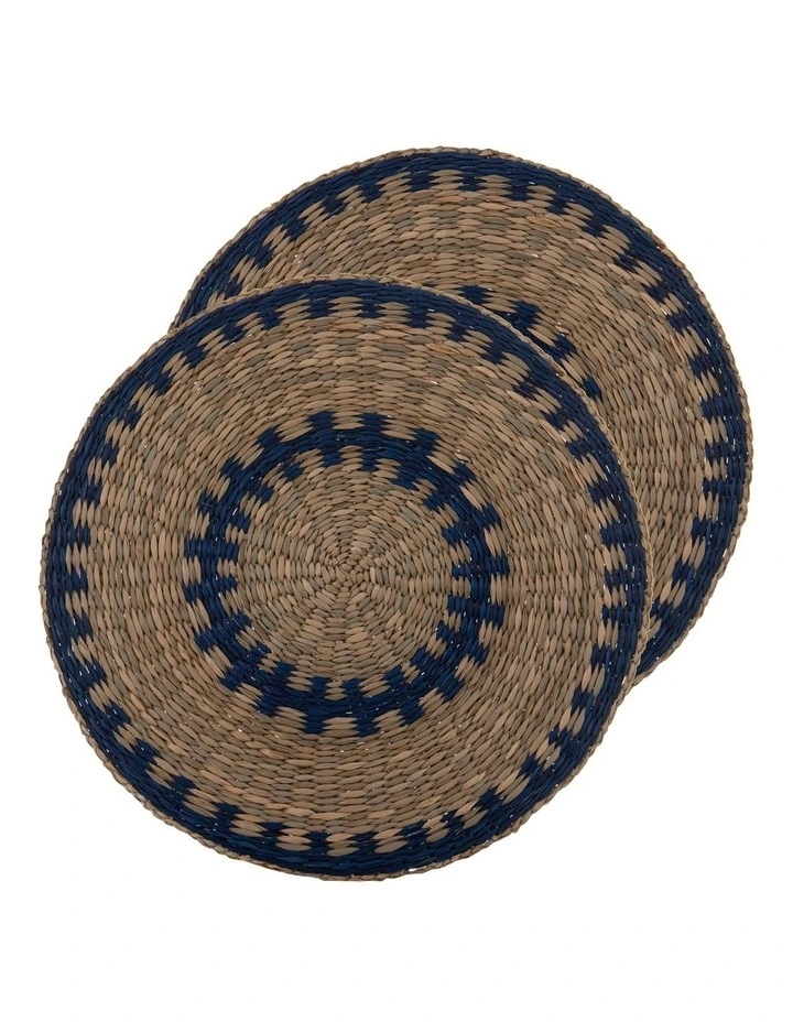 Fairhaven Seagrass Round Placemat 2 Pack in Blue image 1