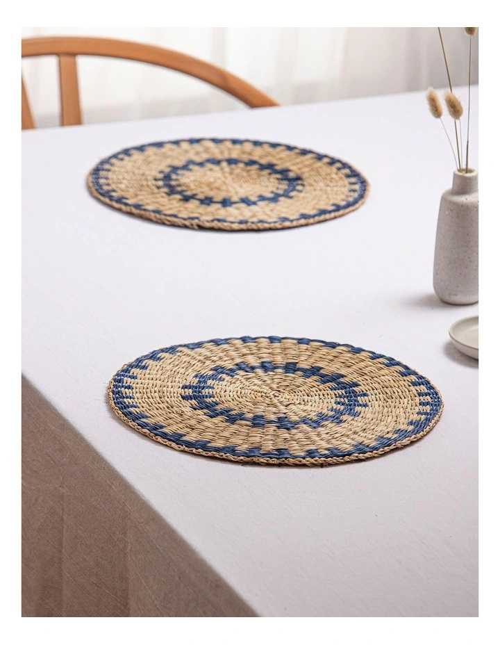Fairhaven Seagrass Round Placemat 2 Pack in Blue image 2