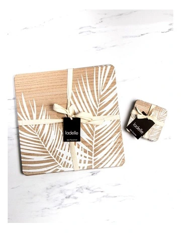 Veneer Palm Coaster 4 Pack in White