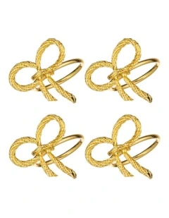 Bow Napkin Ring 4 Pack in Gold