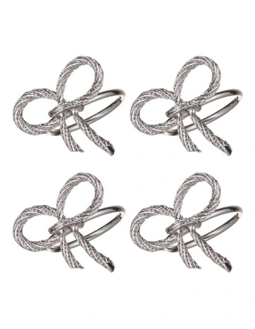 Bow Napkin Ring 4 Pack in Silver