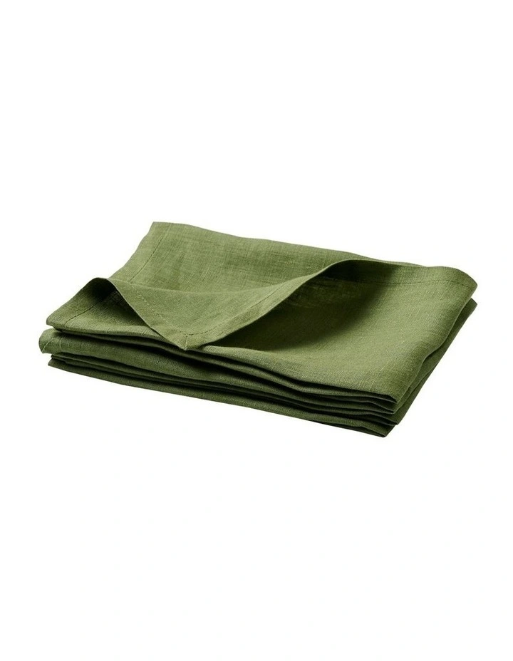 Nimes Washed European Linen Napkin Set 4 Pieces in Moss image 1