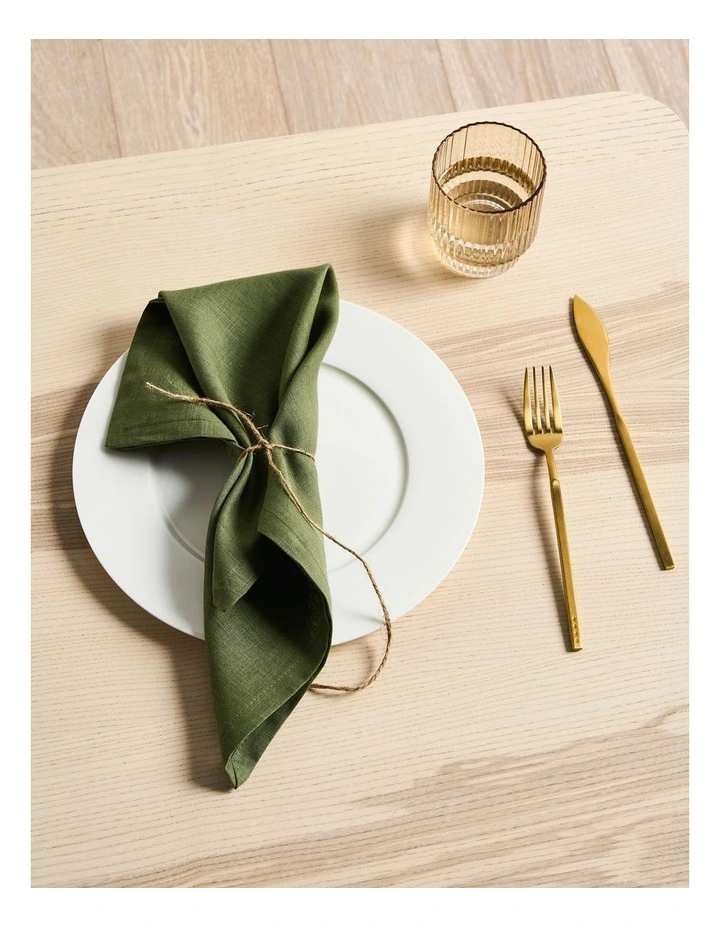 Nimes Washed European Linen Napkin Set 4 Pieces in Moss image 3