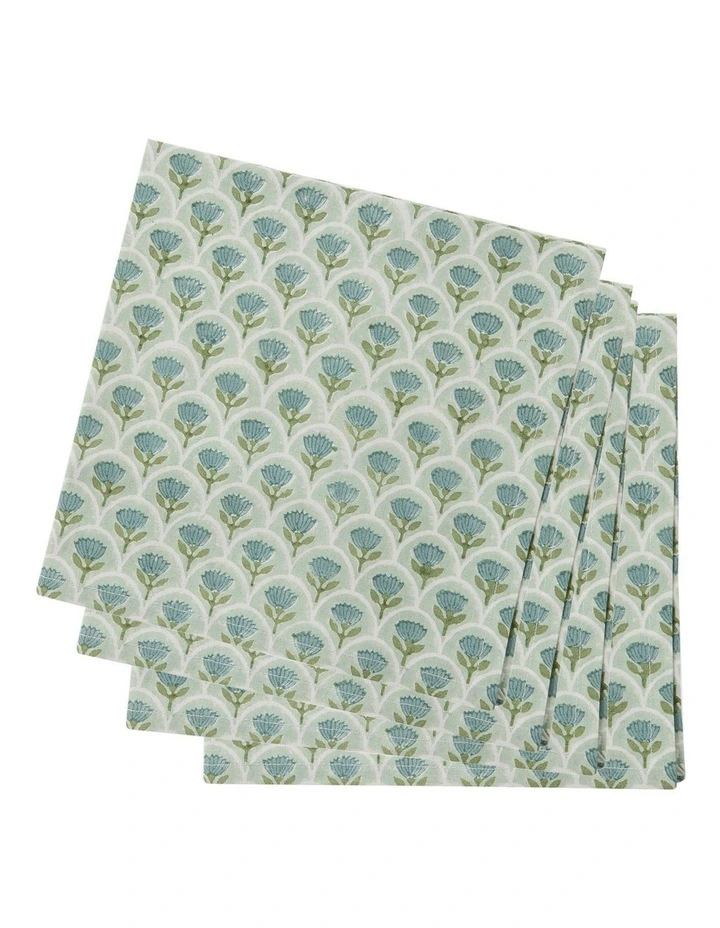 Suri Scallop Buti Seafoam Block Print Napkin Set 4 image 3
