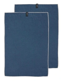 Mega Waffle Microfibre Kitchen Towel 2 Pack in Navy