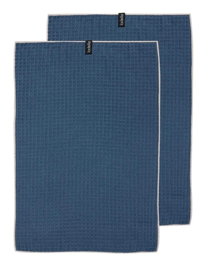 Mega Waffle Microfibre Kitchen Towel 2 Pack in Navy image 1