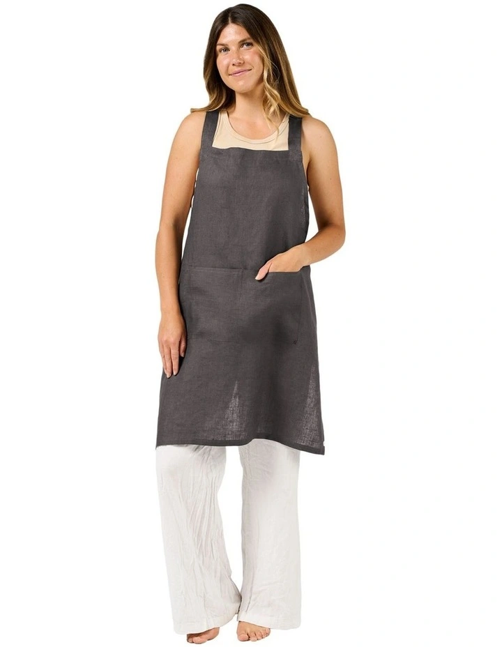 Nimes Washed European Linen Apron in Magnet image 3