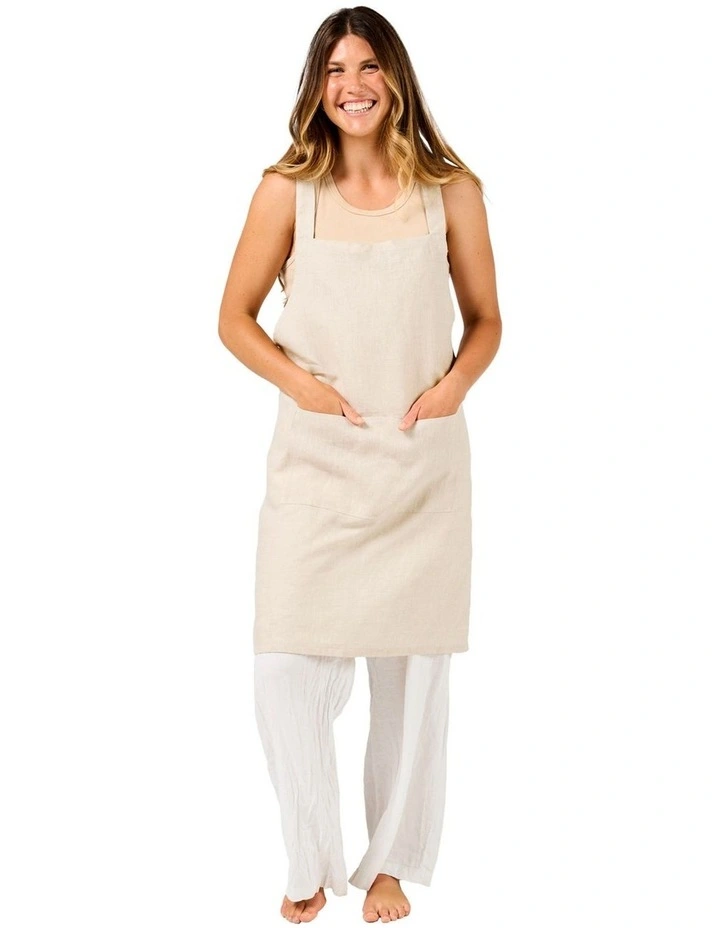Nimes Washed European Linen Apron In Natural image 3