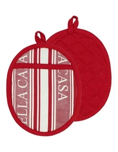 Bella Casa Red 2pk Oval Potholder