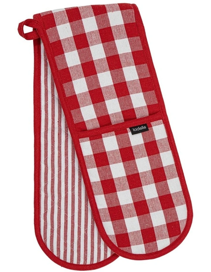 Eco Gingham Double Oven Mitt in Red image 1
