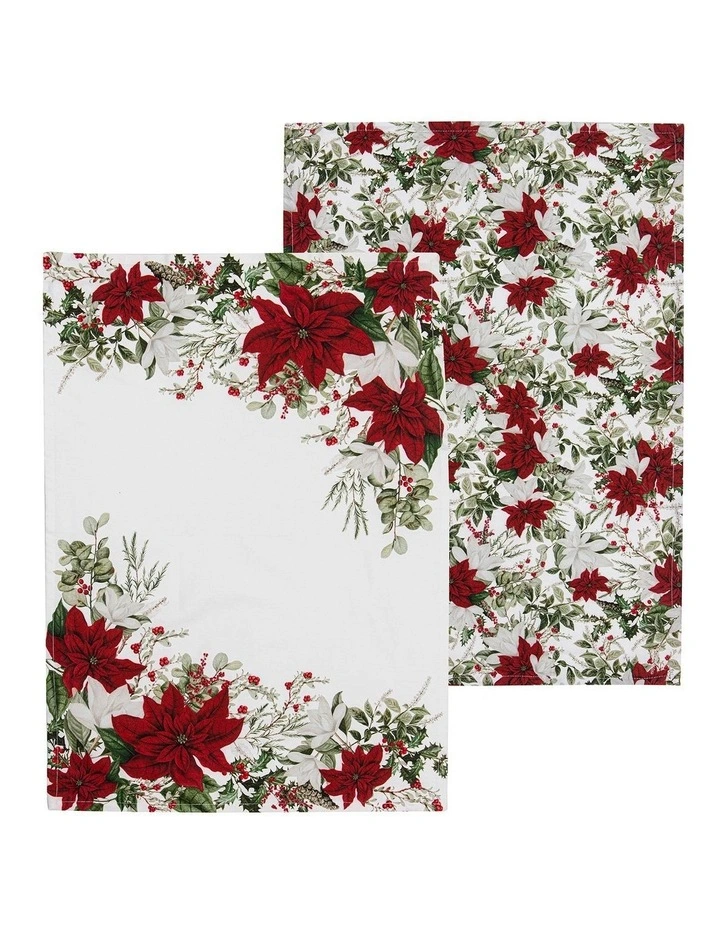 Poinsettia Kitchen Towel 2 Pack in Multi image 1