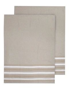 Lennox Stripe Kitchen Towel 2 Pack in Stone