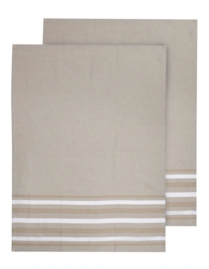 Lennox Stripe Kitchen Towel 2 Pack in Stone image 1