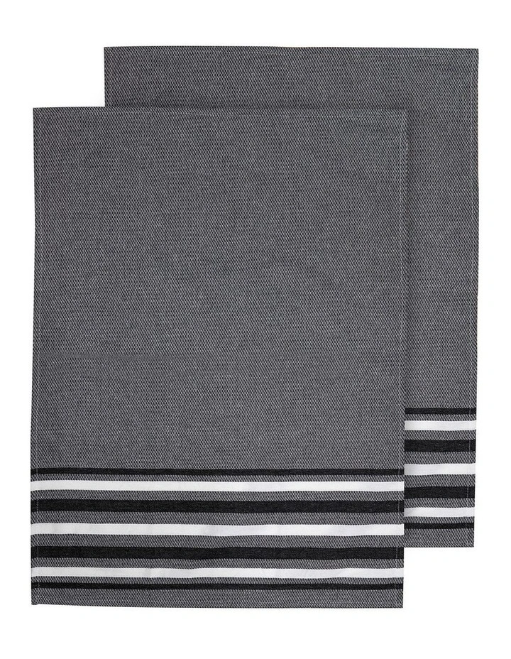 Lennox Stripe Kitchen Towel 2 Pack in Black image 1