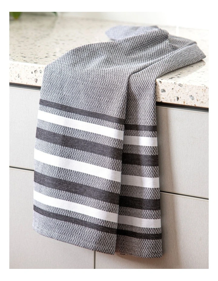 Lennox Stripe Kitchen Towel 2 Pack in Black image 2