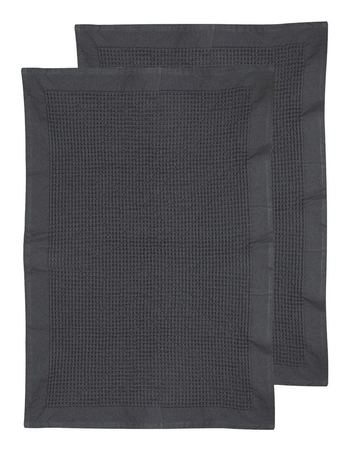 Ollie Waffle Kitchen Towel 2 Pack in Charcoal image 1