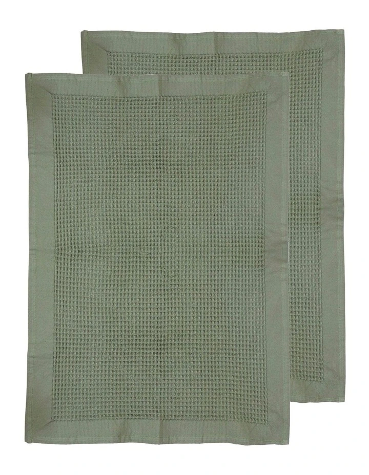 Ollie Waffle Kitchen Towel in 2 Pack in Green image 1