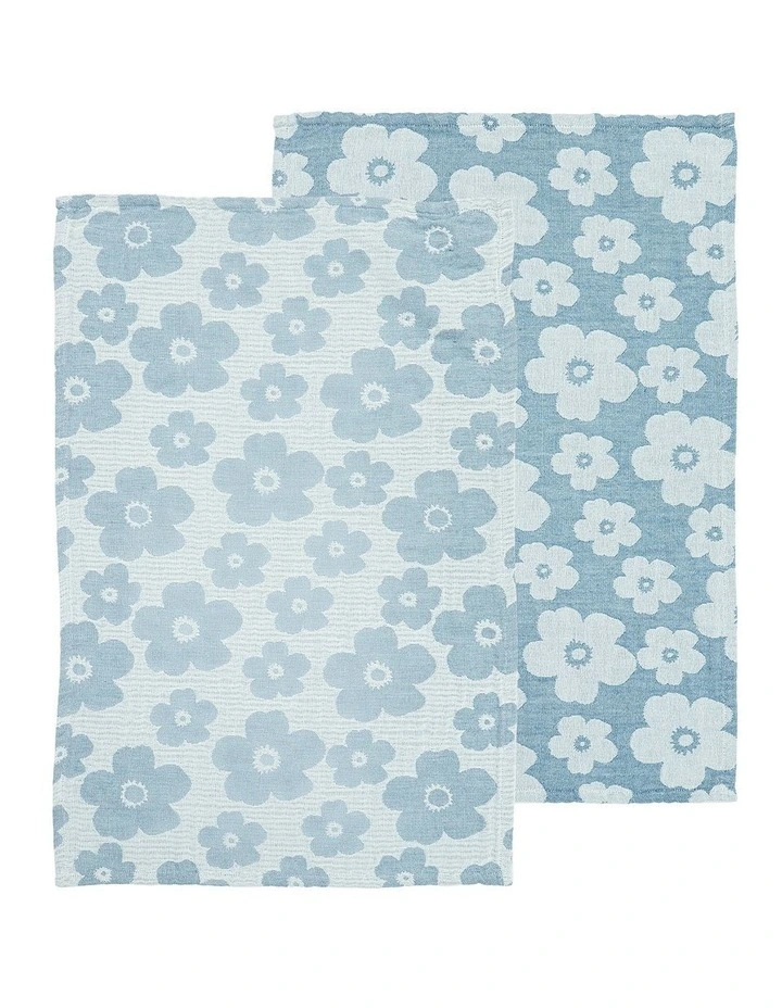 Jacquard Flower Kitchen Towel 2 Pack in Blue image 1