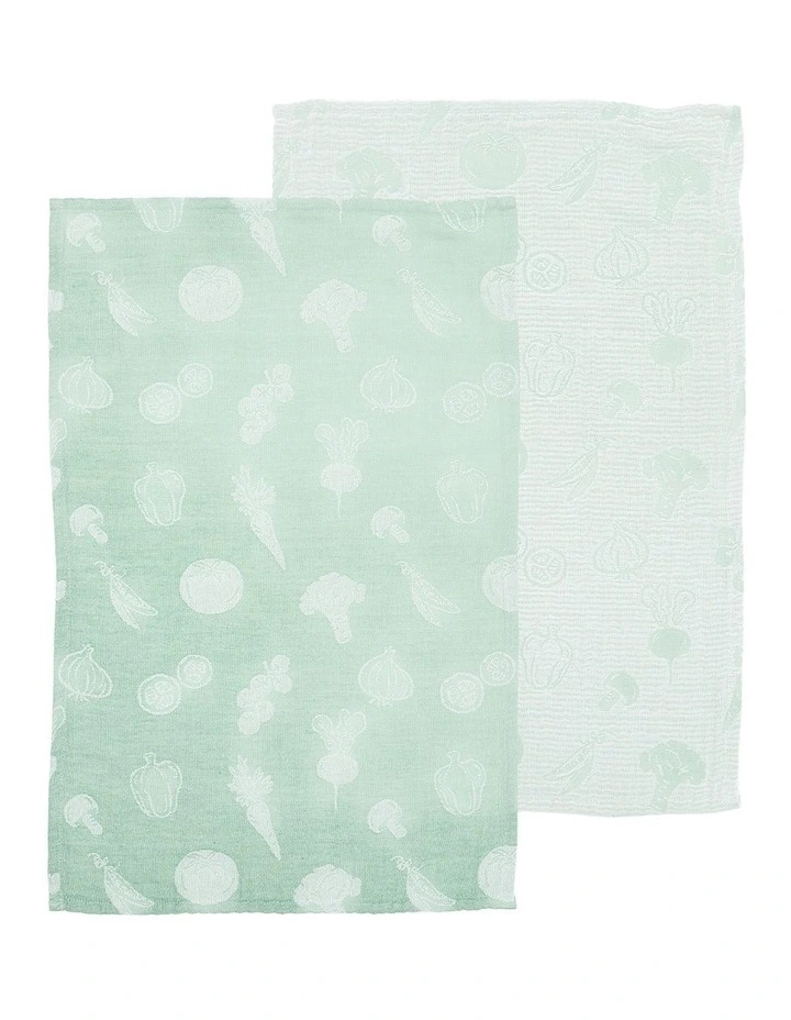Jacquard Vegies Kitchen Towel 2 Pack in Green image 1