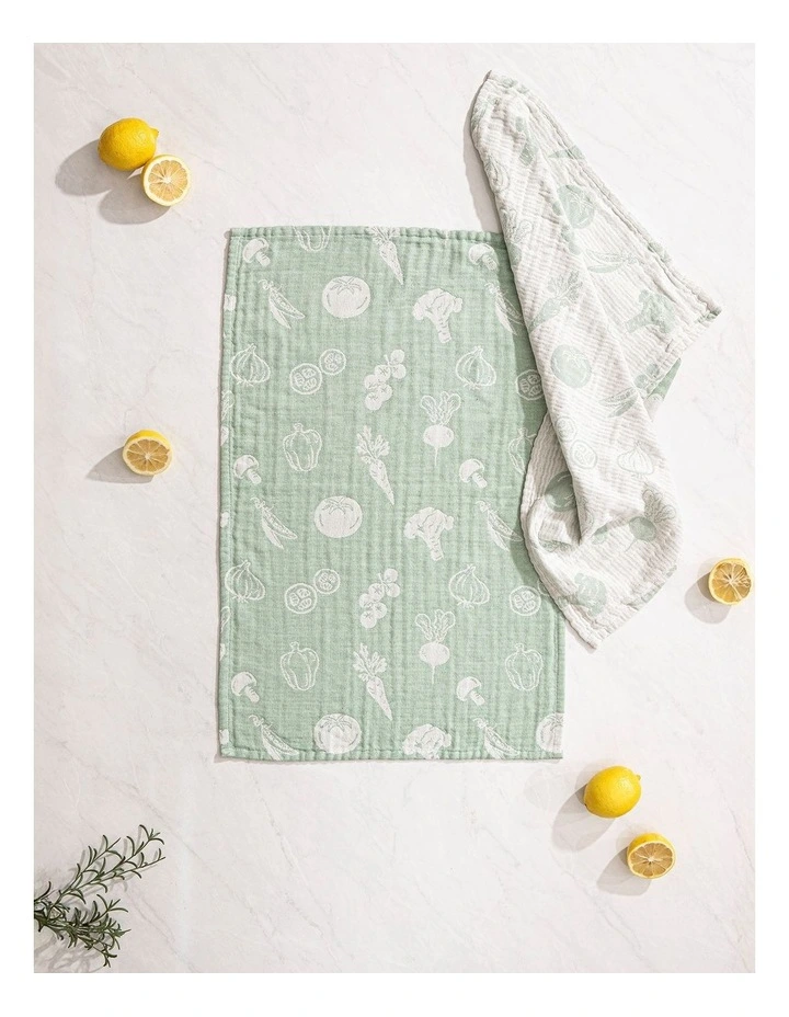 Jacquard Vegies Kitchen Towel 2 Pack in Green image 2