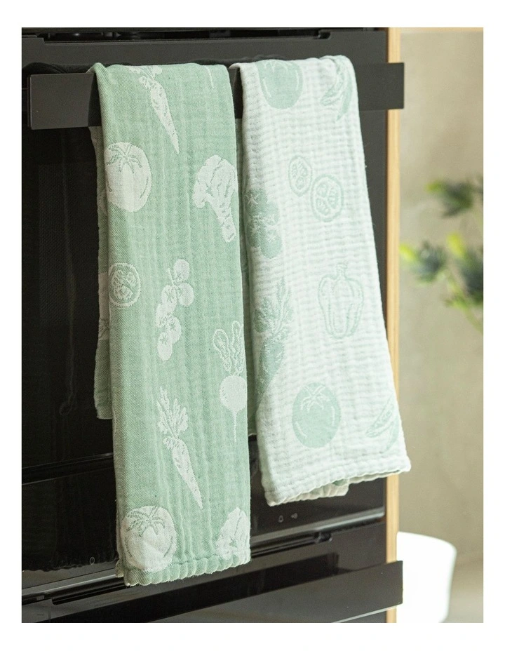 Jacquard Vegies Kitchen Towel 2 Pack in Green image 3