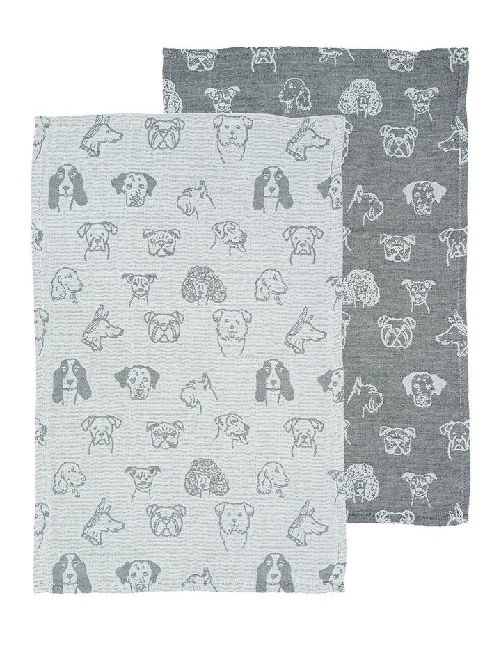 Jacquard Dogs Kitchen Towel 2 Pack in Grey image 1
