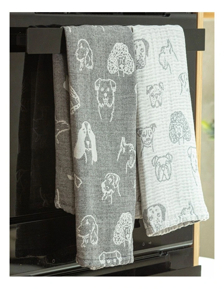 Jacquard Dogs Kitchen Towel 2 Pack in Grey image 3