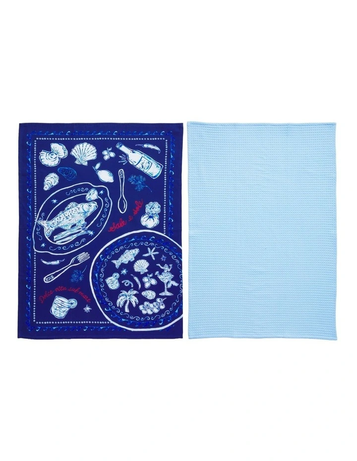 Aperitivo Club Sirena Tea Towel 50x70cm Set of 2 Assorted Ocean Blue image 1