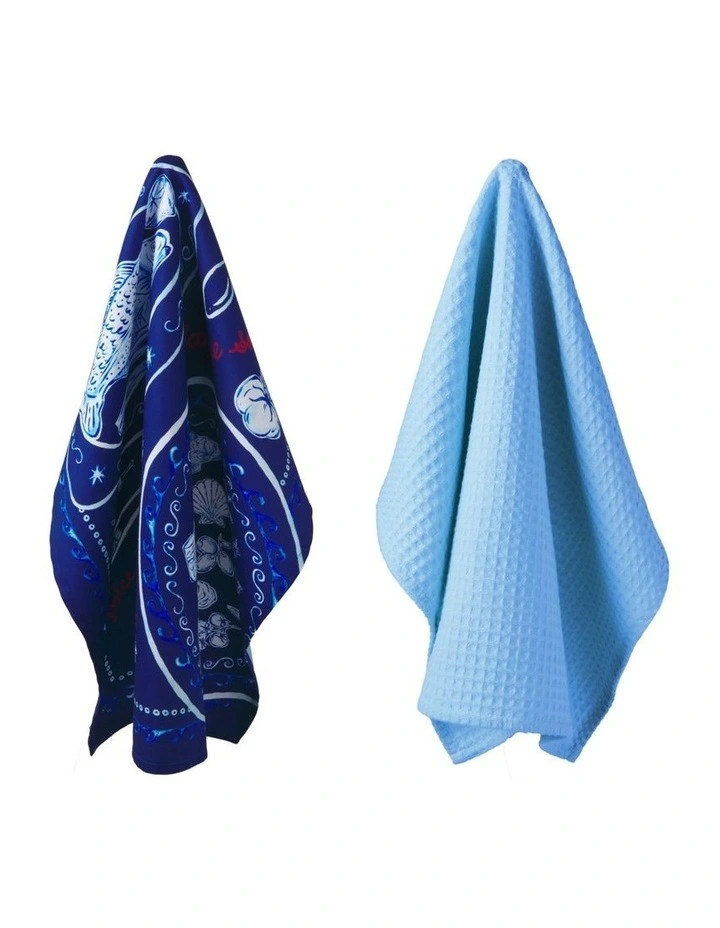 Aperitivo Club Sirena Tea Towel 50x70cm Set of 2 Assorted Ocean Blue image 2