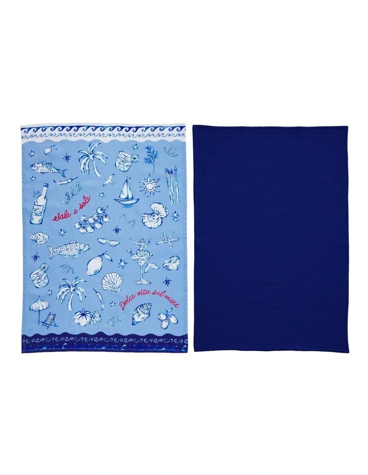 Aperitivo Club Sirena Tea Towel 50x70cm Set of 2 Assorted Powder Blue image 1