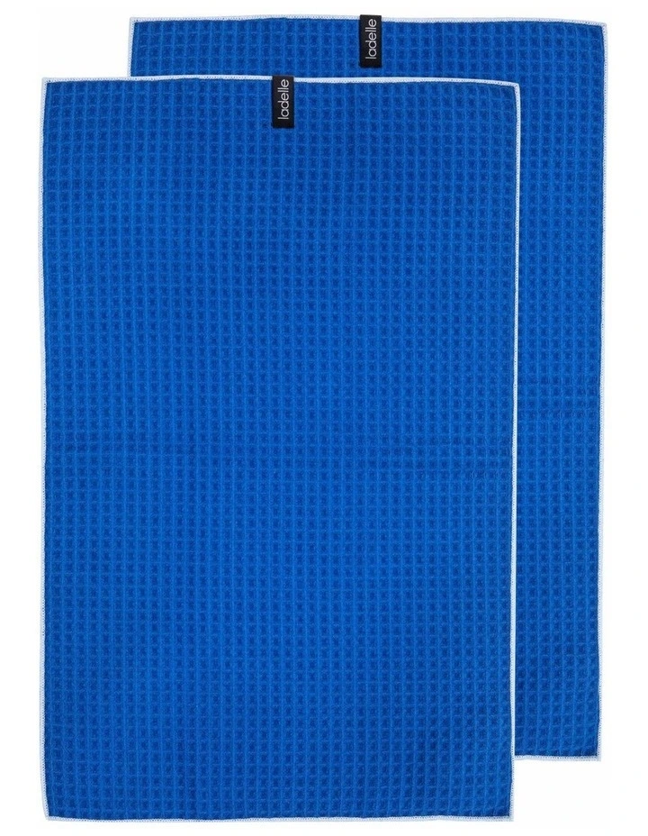 Mega Waffle Microfibre Kitchen Towel 2 Pack in Blue image 1