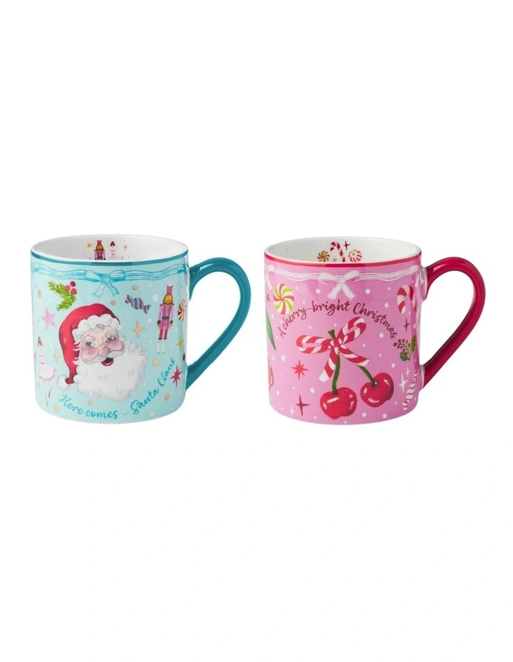 Fa la la Mug 400ml Set of 2 Gift Boxed in Pink/Blue image 1
