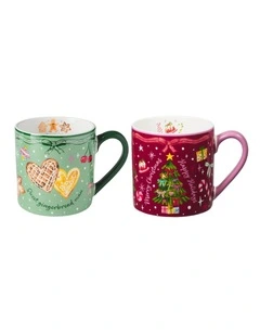 Fa la la Mug 400ML Set of 2 Gift Boxed in Green/Burgundy