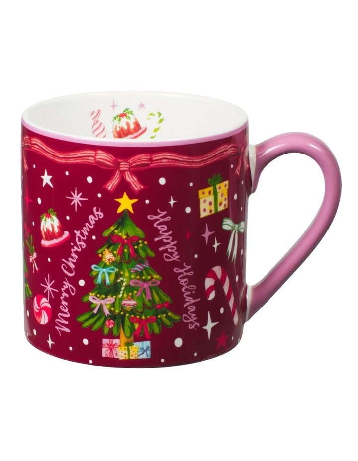 Fa la la Mug 400ML Set of 2 Gift Boxed in Green/Burgundy image 3