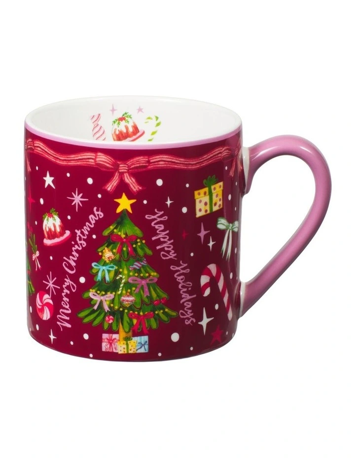 Fa la la Mug 400ML Set of 2 Gift Boxed in Green/Burgundy image 3